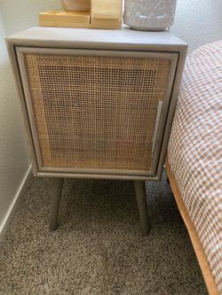 Wicker Single Door Wooden Bed Side Table Brown
