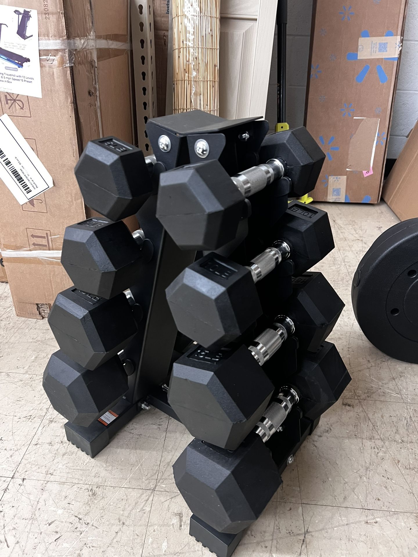 100LB Rubber Coated Hex Dumbbell Weight Set with A-Frame Rack, 5-20 lbs Pairs, New