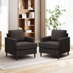 Mid-Century Accent Chair,Modern Linen Fabric Armchair for Living Room,Comfy Upholstered Reading Accent Chairs for Bedroom,Single Sofa Chair with Wood 