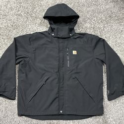 Men’s CARHARTT ‘Storm Defender’ Black Hooded Jacket - Size XL Regular