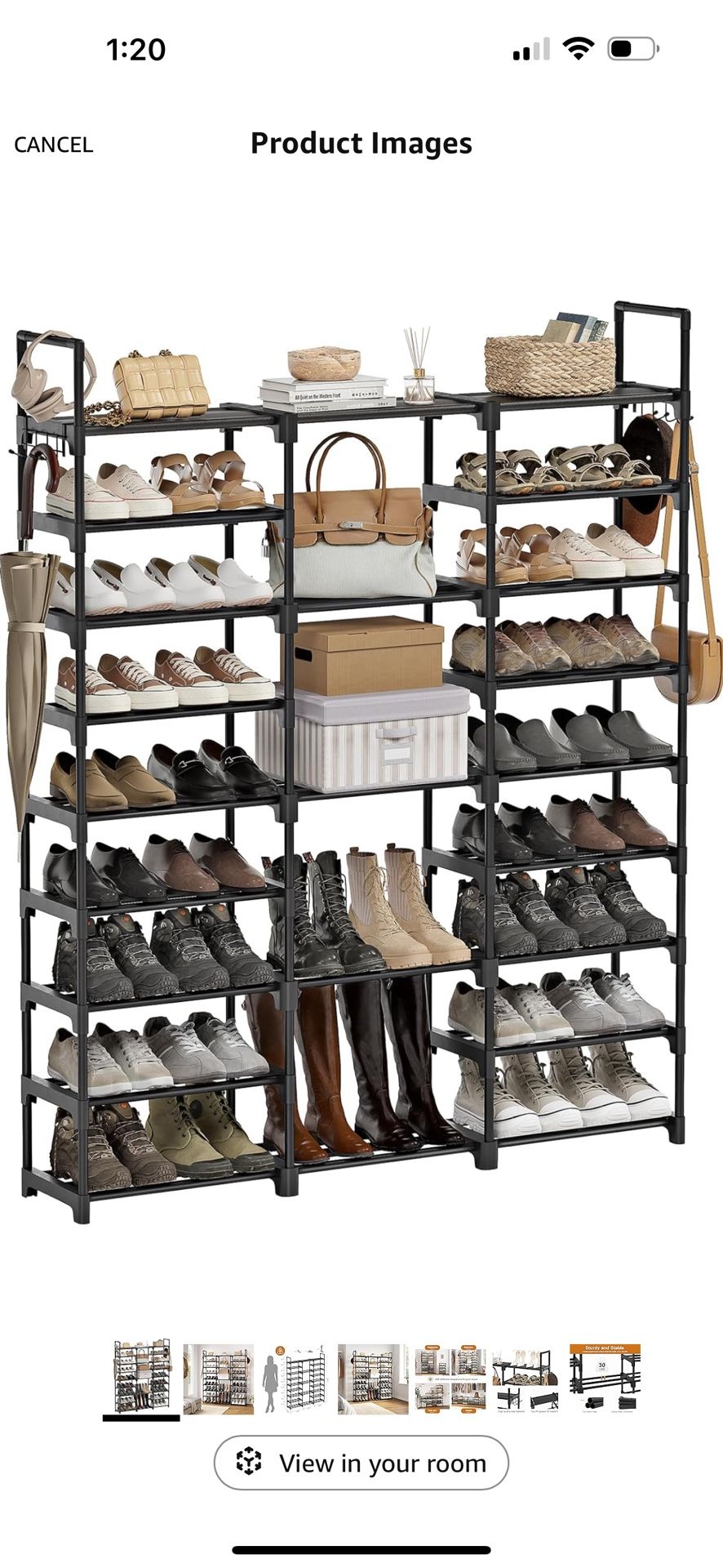 9 Tiers Shoe Rack Storage Organizer Shoe Tower Stackable Metal Pipes Plastic Connectors Black