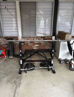 Weider Weight Bench with Barbell and Weights