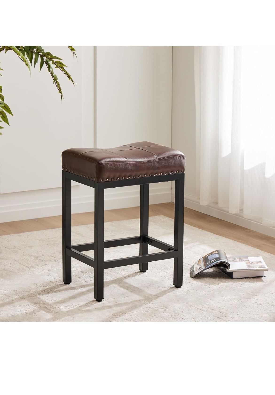 Set of 2 counter height barstools, modern PU leather - new in box