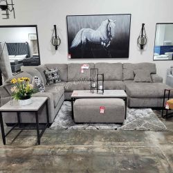 SECTIONAL 3 PCS, PLATINUM, MEMORY FOAM [EASY CARE FABRIC] [NEW]