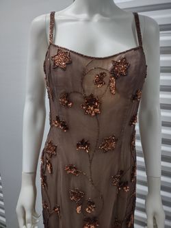 New Adrianna Papell Evening Dress Bronze Beaded Sequin Long Dress Size 10.