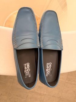 Salvatore Ferragamo Blue Leather Penny Loafers