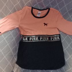 Pink and black Victoria's Secret PINK long-sleeve tee with sequined logo and dog graphic Size small