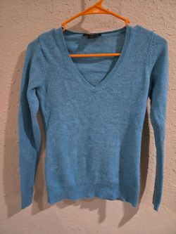 Ann Taylor 100% Cashmere V-neck Sweater, Light Blue, Small