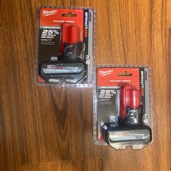 (2)Milwaukee High Output M12 XC 5.0 Battery (48-11-2450) 