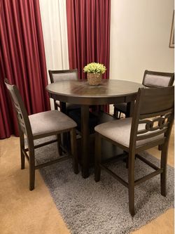 Like Brand New 5-Piece Round Dark Wood Dining Set – Barely Used!