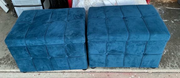 Pair of Teal Upholstered Storage Ottomans