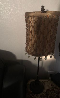 Lamp with beaded shade long stem 23” tall by 7” shade wide