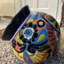 Talavera Michoacana Planter Pot Folk Art Mexican Pottery Hand Painted