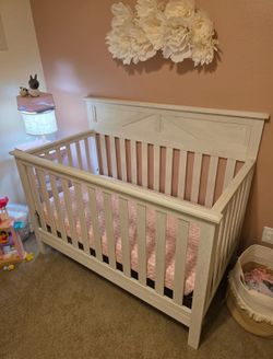 White Barn Door Style Convertible Baby Crib