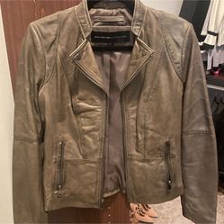 Andrew Marc Green Leather Jacket Moto Style