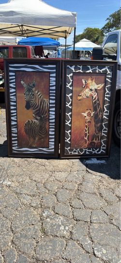 Framed Safari Animal Wall Art Set of 2