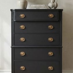 Refinished Huntley Dresser - Refined Matte Black with Ornate Gold Pulls
