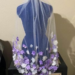 Custom Designer Wedding Veil with Glitter and Florals