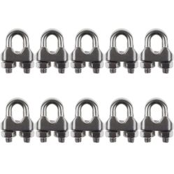 Pack of 10, 1/4 Inch M6 Stainless Steel Wire Rope Cable Clip Clamp