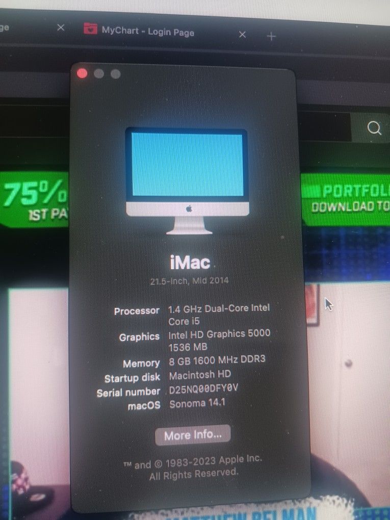imac 21.5 inch Mid 2014 used in great working conditions.