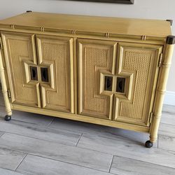 Vintage Faux Bamboo Server/Sideboard/Bar Cart Cabinet by Stanley Furniture With Finished Back