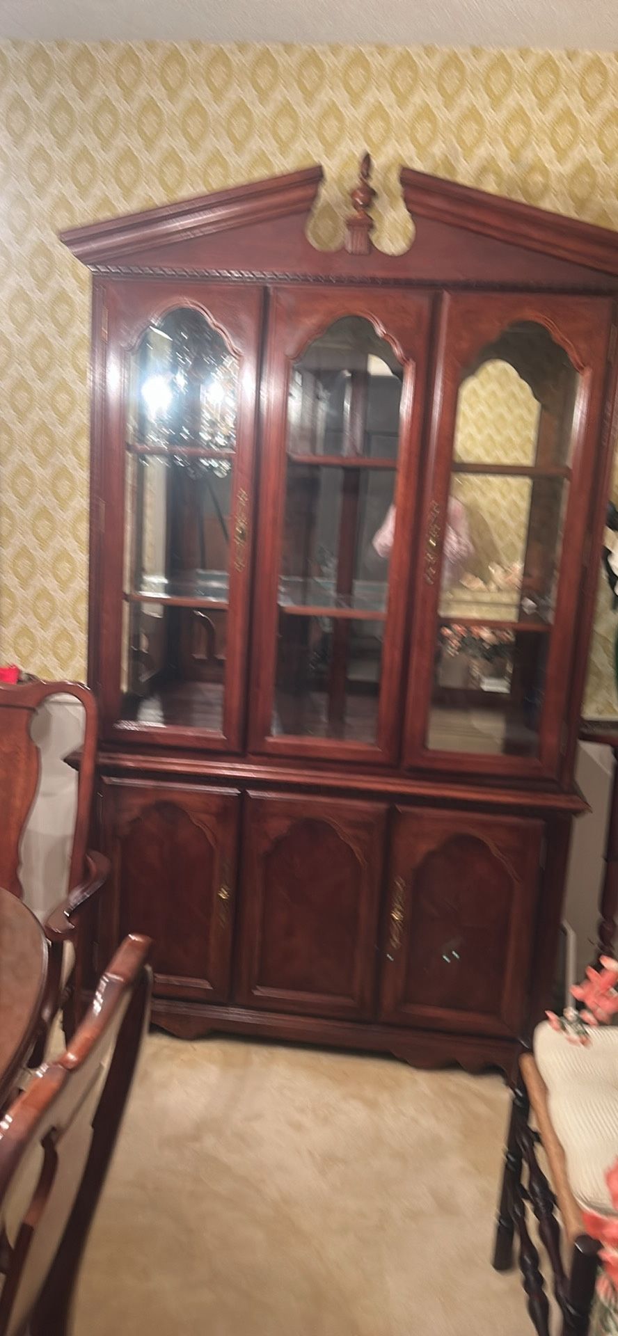 Wood China cabinet with matching table 6 chairs included