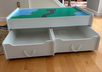 KidKraft White Wooden Train & Activity Table with Rolling Storage Tundule Drawers
