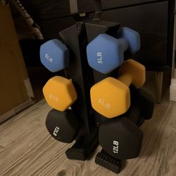 PRICE FIRM MOVING OUT - Dumbbell Hand Weights Anti Slip Anti Roll Pairs of 5LB 8LB 15LB