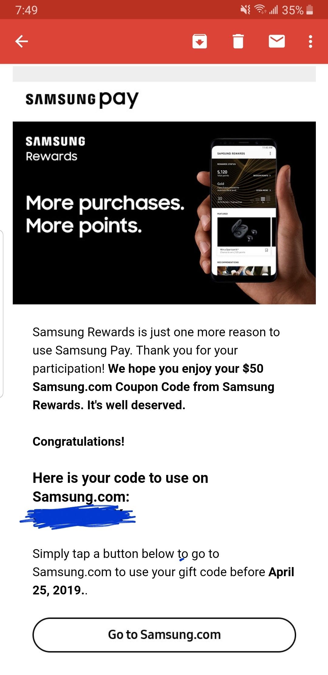 Samsung $50 coupon code