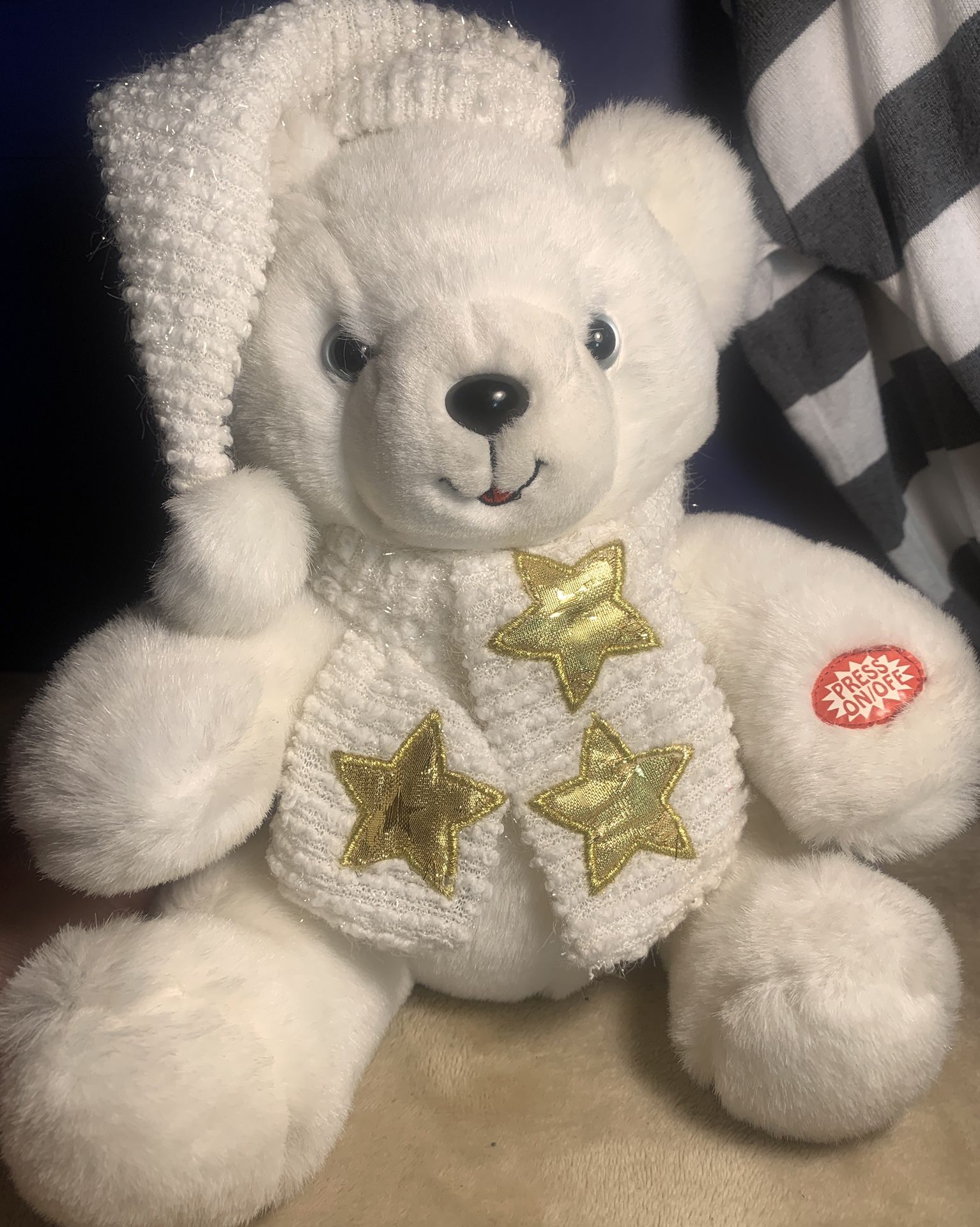 Dan Dee Light Up Praying Plush Stuffed Animal Teddy Bear White Gold Stars 
