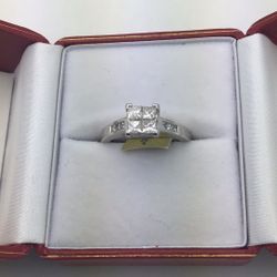 14k White Gold Engagement Ring Set with Princess Cut and Round Diamonds 4.7 Grams 💵  💳  💵  Cash and Card Accepted  6 3/4