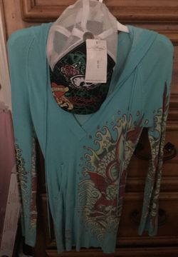 New w/ tags women's Ed Hardy hat and Ed Hardy thin hoodie shirt