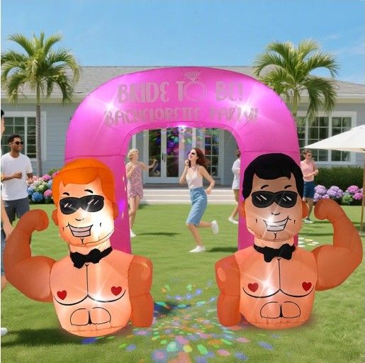 9795: 11FT Bachelor Party Inflatable Decoration Muscle Arch with Built-in LED Lights and Colorful Rotating Lights, Suitable for Indoor and Outdoor Inf