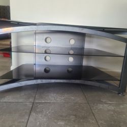 Black Tempered Glass and Brushed Nickle TV Stand