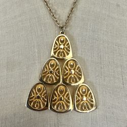  Vintage 1970s Gold-Tone Geometric Triangle Pendant Necklace