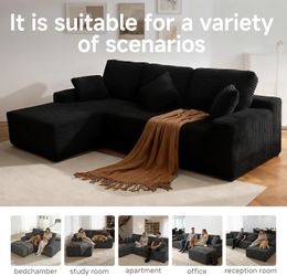 Cloud 105-inch Modular Sofa, Left-Facing L-Shaped Sectional Sofa, No Assembly Required, Plush Corduroy and Memory Foam, for Living Room, Bedroom, Apar