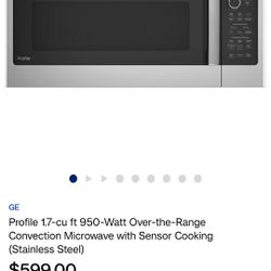 GE Profile 1.7cu ft 950-Watt Over the Range Convention Microwave with Sensor Cooking - New