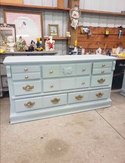 Solid wood pale blue 8 drawer dresser