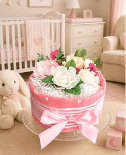New Pink Floral Baby Shower Diaper Cake