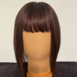 Dark Brown 12 Inch Real Human Hair Topper with Bangs for Women with Thinning Hair, Hair Loss & Gray Root Coverage, Hairpiece Wiglet *NEW In Box*