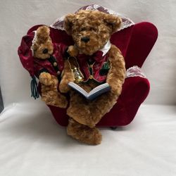 Grandpa Baby Bear Plush on Couch Twas the Night Before Christmas Vintage