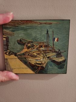 Minature Wooden Print "Landing Stage With Boats" By Vincent Van Gogh