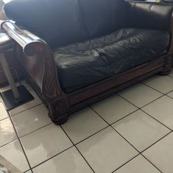 Free Tomorrow Only ** Leather and Wood Sofa Set  sofa, Love Seat, Chair, Ottoman Complete Set