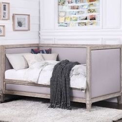 Brand New Beige Linen/Wood Daybed