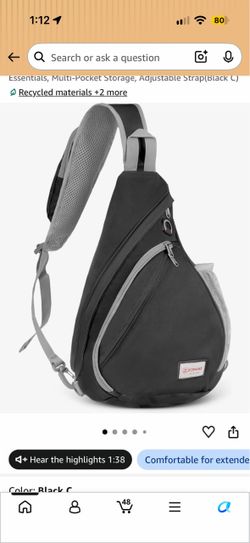 ZOMAKE Sling Bag Crossbody Backpack USB Charging Port Reversible Shoulder Chest Bag Travel Hiking Black