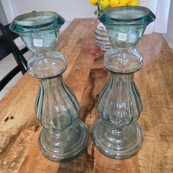 Vidrios SAN MIGUEL Turquoise Candle Holders 100% Recycled Glass ~ Spain