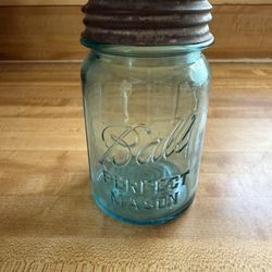 Vintage Blue Ball Pint Jar Perfect Mason #5 RARE