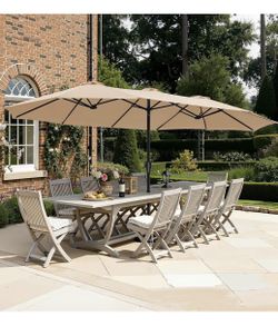 15 ft Double-Sided Outdoor Patio Umbrella with Fade-Resistant Canopy, Ideal for Deck, Backyard, or Pool Area (Base Not Included)