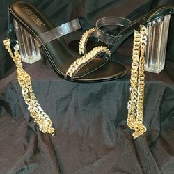 Size 11 Clear Heel Gold Chain NEW NEVER WORN
