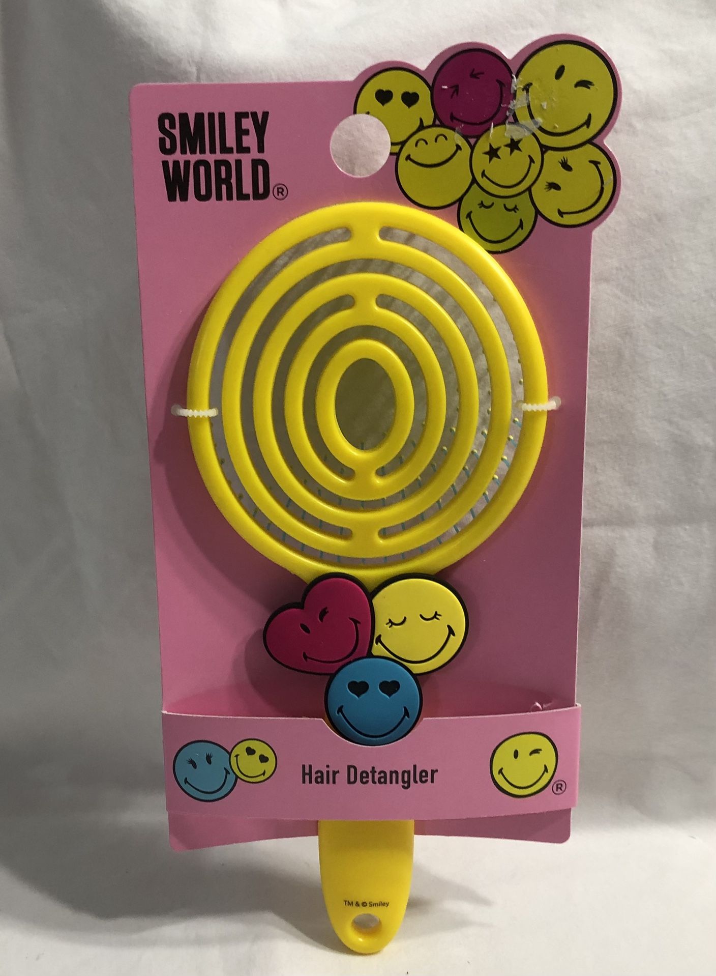 Smiley World round detangle hair brush yellow. Size 9”Lx5”W
